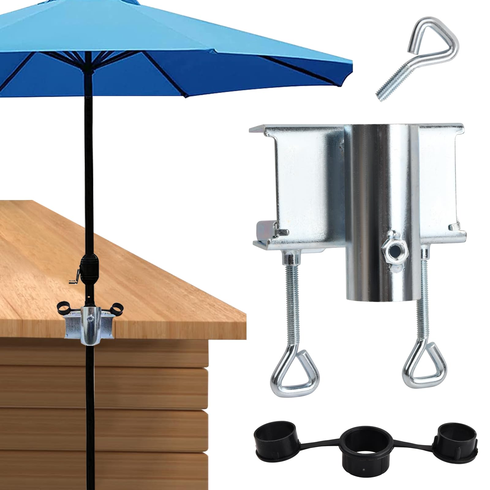 Beach Patio Umbrella Clamp Metal Umbrella Fence Clip Heavy Duty Outdoor Umbrella Holder Clamp for Deck Railing,Chair,Dock,Beach,Courtyard, Balcony, Clip Flag Pole Holder for Pole Max Diameter 3.8cm