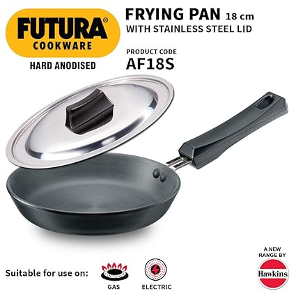 Hawkins Futura Hard Anodised Frying Pan with Lid, 18cm
