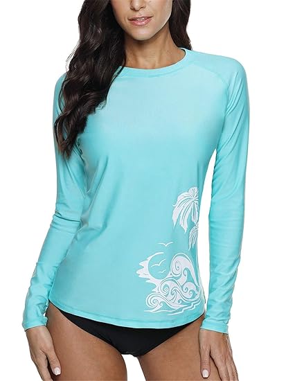 BesserBay Damen Bademode Rash Guard UV Shirts Langarm Slim-Fit Surf Shirt Schwimmen Tankini Badeshirts UPF 50+