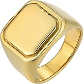 YL Men's Square Signet Rings Titanium Steel High Polished Rings White Gold/Gold/Black Plated Statement Band Wedding Jewelry