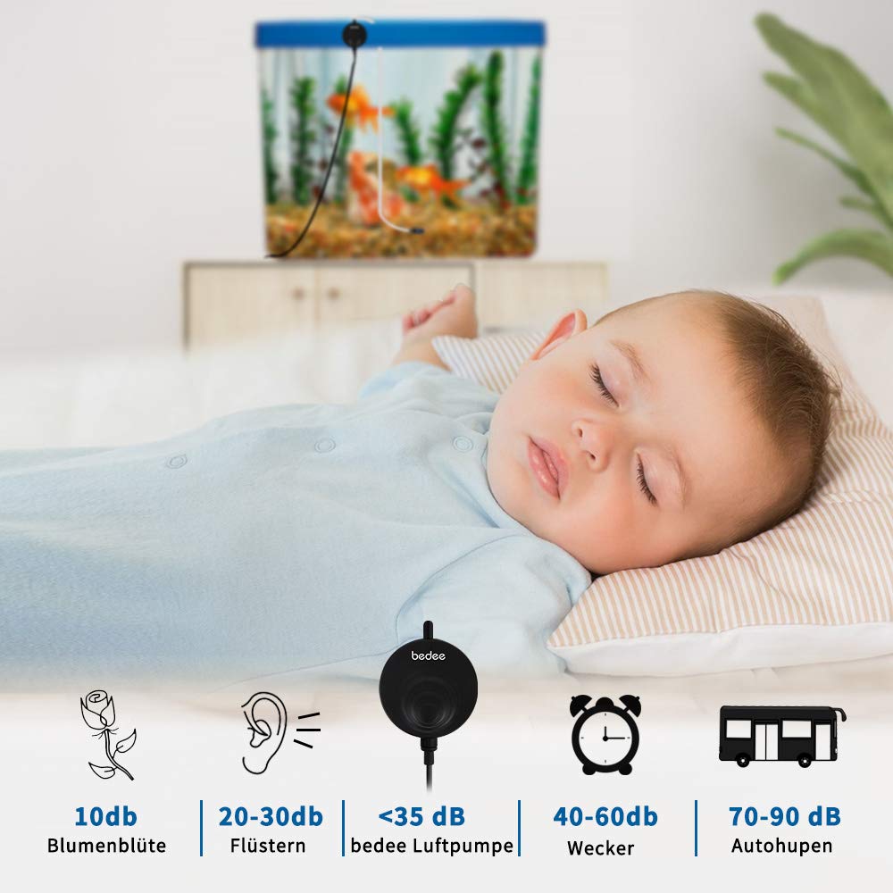 bedee Aquarium Luftpumpe Pumpe Sauerstoffpumpe Mini Oxygen Luftpumpe Aquarium Super Leise Sauerstoff für Aquarium mit Rückschlagventil Schwarz Luftpumpenzubehör Super Leise Luftpumpen