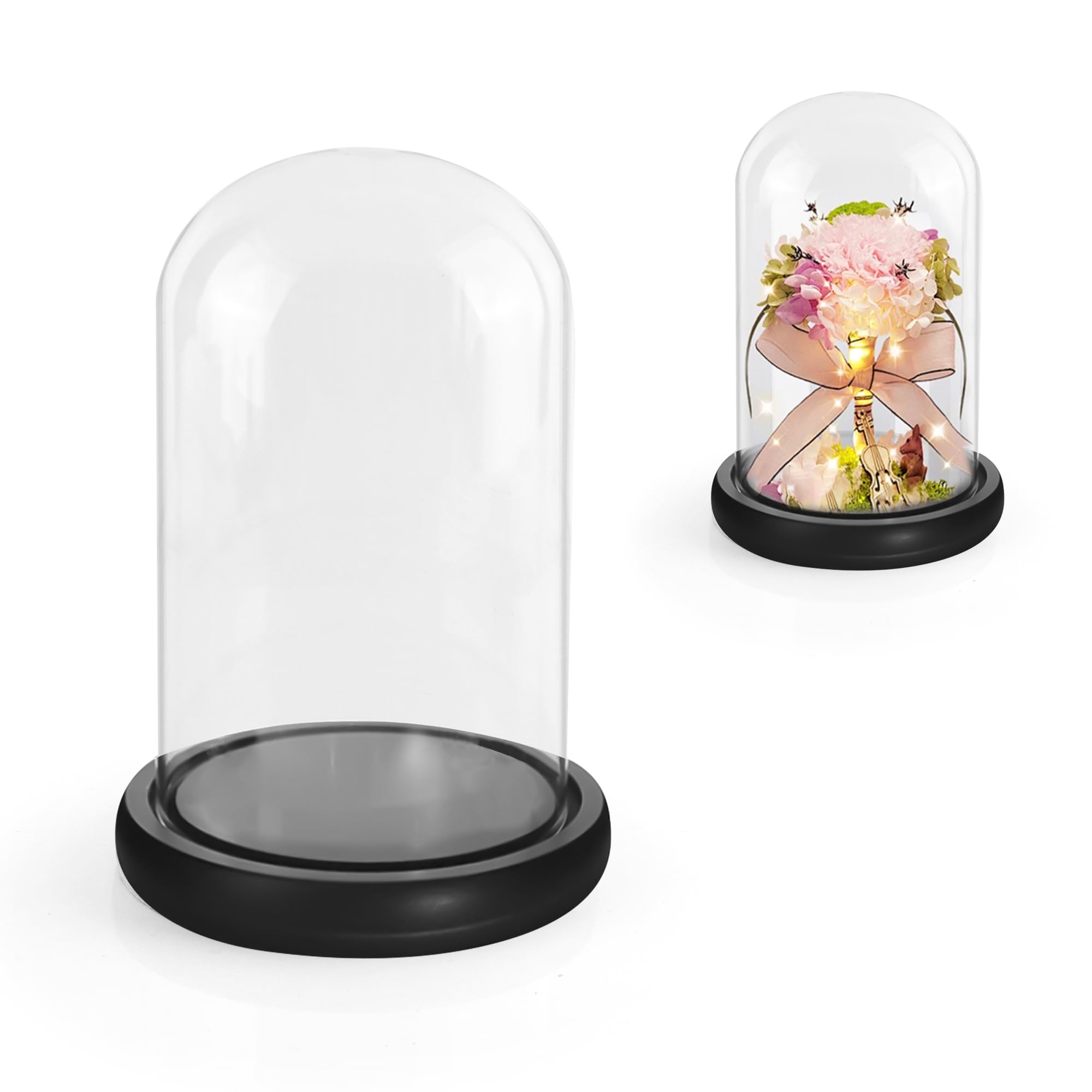 YKUKIZEE Glass Display Dome Cloche, Clear Glass Bell Jar with Black Base, 20x11 cm Decorative Tabletop Display Case Glasses Dome Showcase for Collectibles Flowers Plants DIY Craft