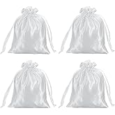MECCANIXITY Satin Bags with Drawstring, 6x8 Inch Wedding Favor Bag Mini Gift Packaging Bag for Birthday Christmas Jewelry Party (White, Pack of 4)