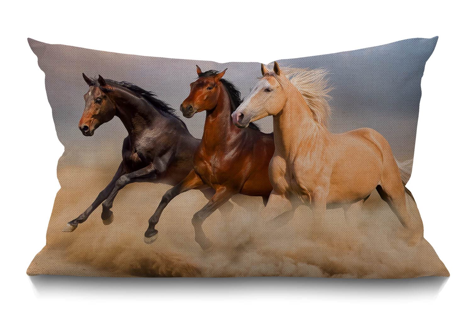 BGBDEIA Horse Cushion Cover 12x20 Inch Wild Animal Three Horses Run in The Wind Sand Rectangle Pillow Cases Home Decorative Cotton Linen Throw Pillow Cover for Bed Sofa 30 x 50 cm