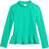 Made in USA Big Girls' Solid Rashguard Swimming Tee for The Beach or Pool Peplum Sun Protection SPF50+ Swim Tee for The Beach
