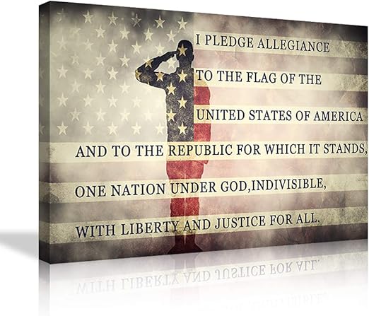 Amazon Com Vintage American Us Flag Military Soldier And Print Us Pledge Of Allegiance Artwork Wall Art Canvas Prints Independence Day Home Decor Pictures For Living Room Poster Painting Framed Ready To Hang