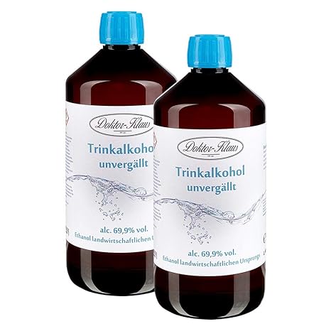 2 x 700ml Primasprit/Trinkalkohol/Weingeist/Ethanol 69.9% Vol. Alc. in brauner PET Flasche mit OV von Doktor Klaus