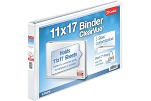 Cardinal Binders 3 Ring, 1 Inch D-Ring, ClearVue for 11 x 17 Inch Tabloid Documents, White, Holds 240 Sheets, Non-Stick Archi