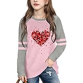 Valentine's Day Shirt for Kids Love Heart Graphic Shirt Girls Boys Valentine Long Sleeve Tee Tops 5-13Y