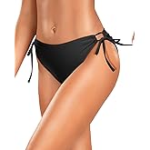 Zmart String Tie Side Bikini Bottoms - Women Full Coverage Swimsuit Bottom Mid Rise Mid Waist Swim Bathing Suit Bottom