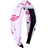 ZITULRY Knotted Headbands for Women Hawaiian Flamingo Printed Top Knot Wide Hairband Boho Pink Tropical Bird Cross Twist Turban Hair Hoop Summer Holiday Party Hair Accessory