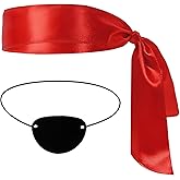 PENTA ANGEL Pirate Costume Accessories Red Pirate Headband Head Scarf Eye Patches for Men Women Halloween Party Dress Up