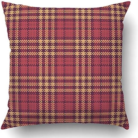 Soksar Throw Pillow Cover Rough Cott Fabric With Plaid Home Sofa Decor Square 20x20 Inch Zipper Cushion Decorative Print Pillowcase Design Two Side