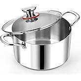 P&P CHEF 8 Quart Tri-Ply Stainless Steel Stock Pot, 8 Qt Stockpot Pasta Cooking Pot with Visible Lid for Soup Vegetable, Induction Cookware for All Stoves, Sturdy & Double Handle, Dishwasher Safe