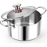 P&P CHEF 8 Quart Stock Cooking Pot, 8QT Tri-Ply Stainless Steel Large Stockpot with Lid for Induction Gas Electric Stoves, Vi