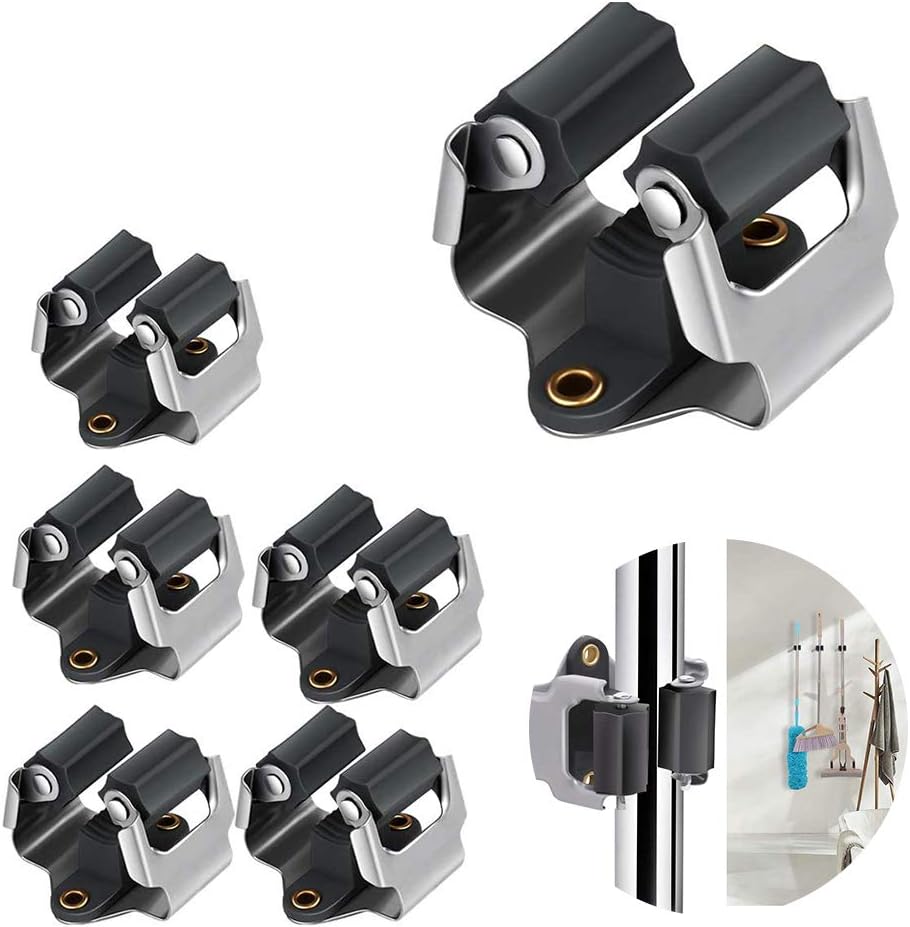 INTVN Mop Broom Holder, 6 Pack Heavy Duty Mop Wall Mounted Clips