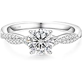 KRKC 1.6CT/1CT Moissanite Ring for Women 3 Stone/Solitaire Engagement Ring, D Color VVS1 Clarity Lab Created Diamond Promise Ring, 925 Sterling Silver White Gold Plated Wedding Rings for Her