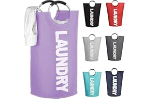 Mziart 82L Large Collapsible Laundry Basket with Padded Handles, Heavy Duty Oxford Fabric Laundry Hamper Tall Laundry Bag Foldable Laundry Bin Storage Organizer for Nursery Bedroom College Dorm-Purple