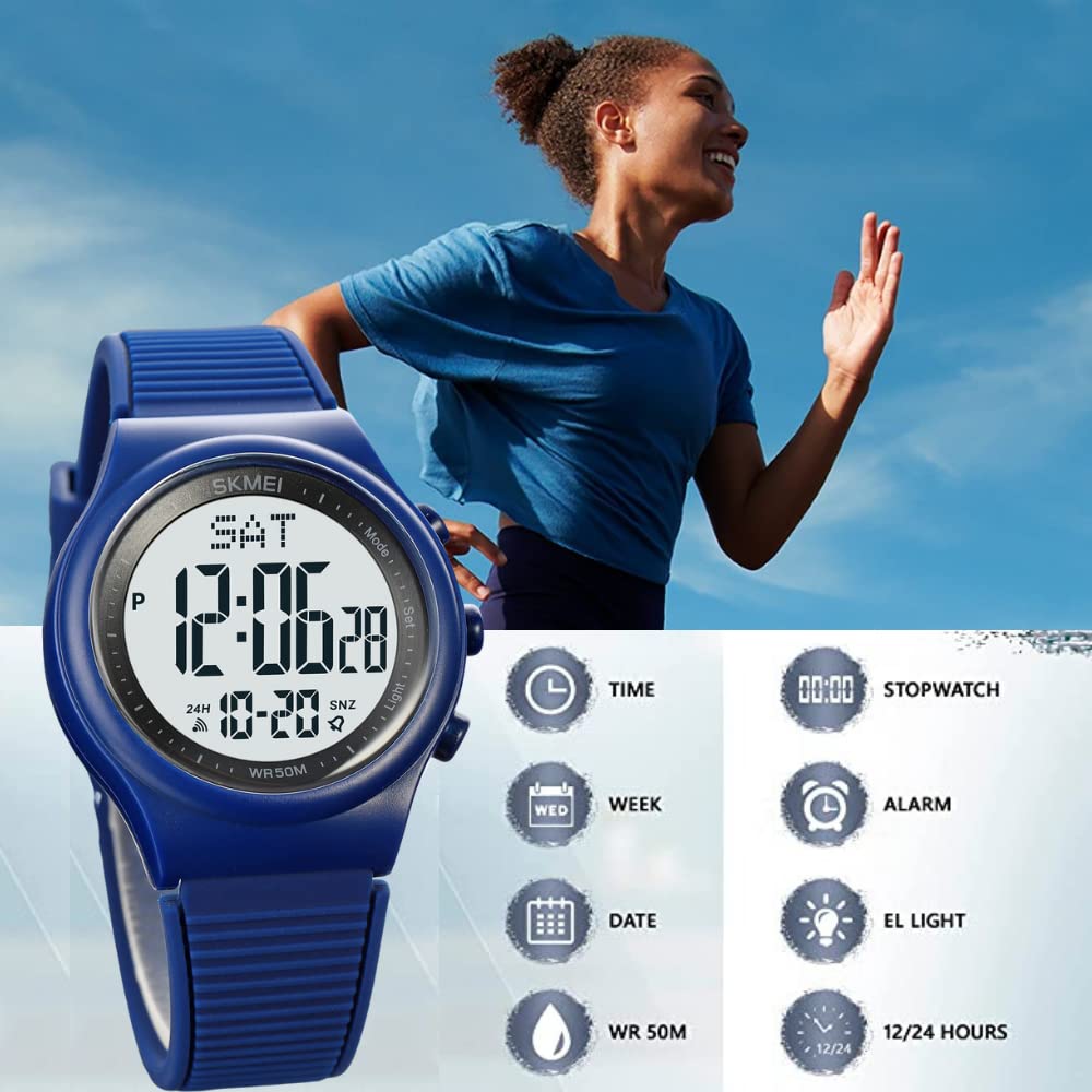 Digital Watch for Women Waterproof Stopwatch Sports Watches for Mens and Womens Unisex Outdoor Rubber Strap Multifunction Wristwatch with Luminous Display