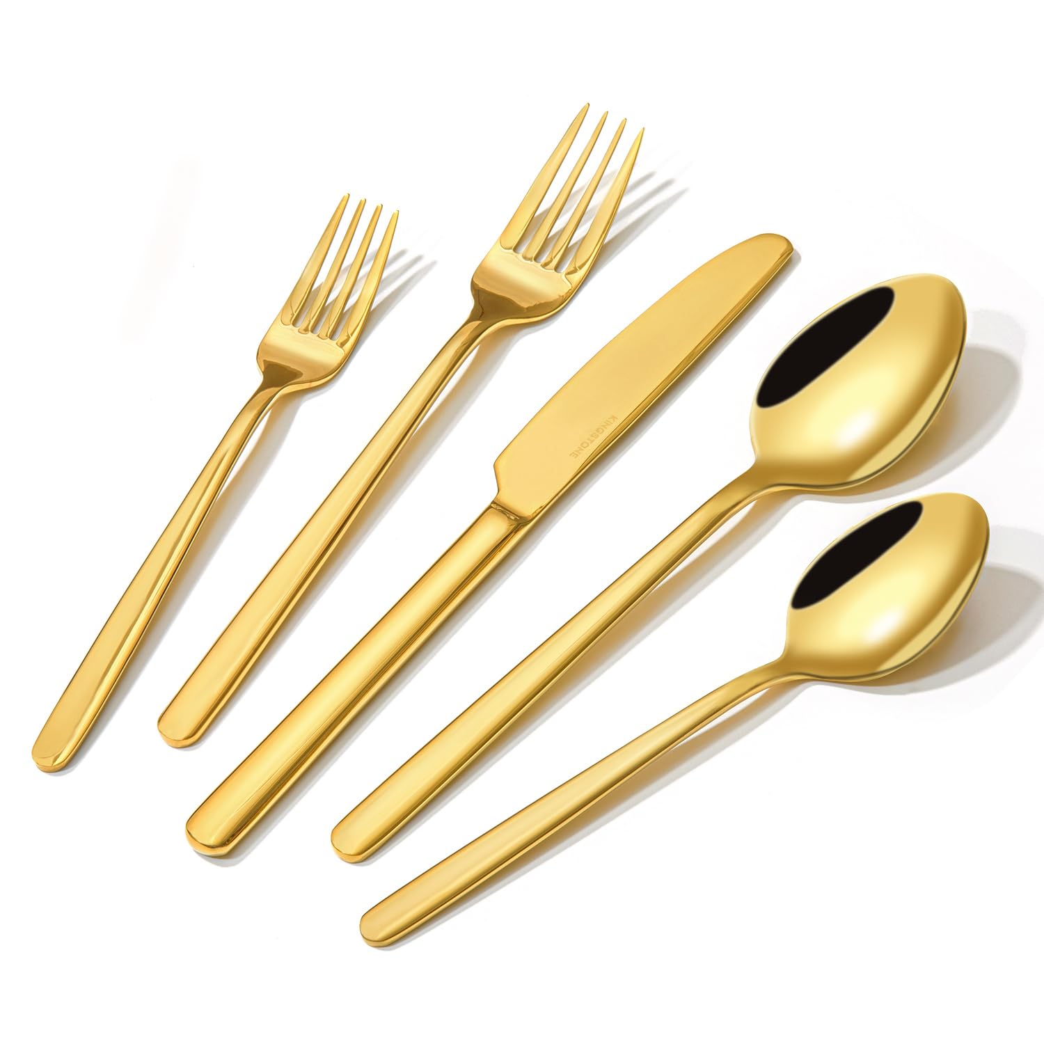Photo 1 of KINGSTONE Gold Silverware Set, 20 Piece Flatware Cutlery Set for 4, 18/10 Stainless Steel Silverware Mirror Polished Dishwasher Safe for Home, Restaurant, Wedding, Party(Gold, 20 pieces for 4)