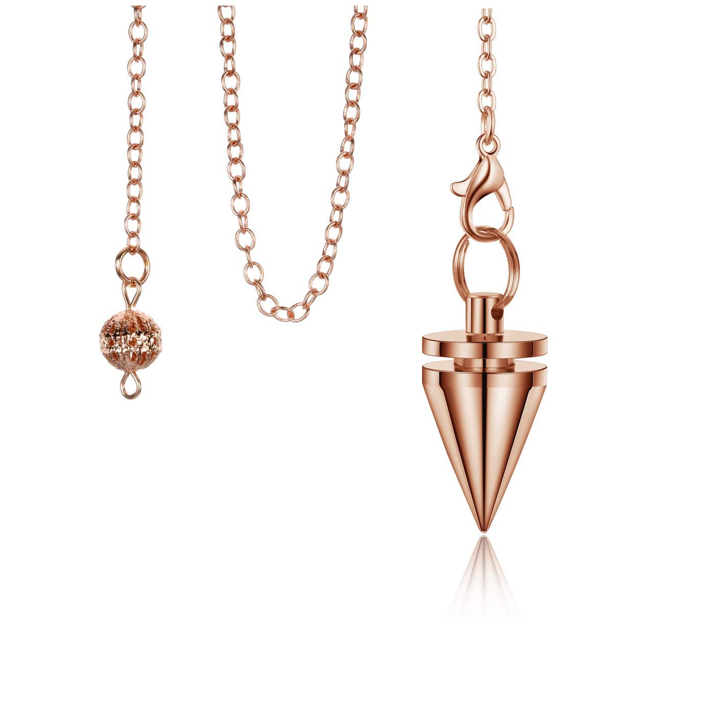 CrystalTears Pendulum Copper Pointed Cone Pendant with Chain Esoteric Radiesthesia Cone Pendulum for Reiki Healing Energy Therapy/Rose Gold