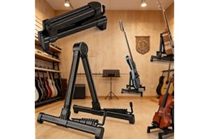 Multifunctional Universal Guitar Stand, Adjustable Foldable A-Frame Floor Stand for All Instruments, Black
