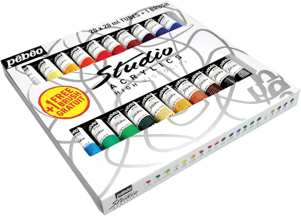 PEBEO Studio Acrylic 20 x 20 ml, APS833421, Multicolor, 400 ml (Pack of 1)