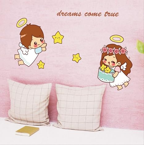 Etiqueta De La Pared De Dibujos Animados Lindo Angelito Para Ninos Habitaciones De Bebe Dormitorio Decoracion Del Hogar Calcomanias Papel Pintado Ninos Ninas Estrellas Pegatinas Amazon Es Bebe