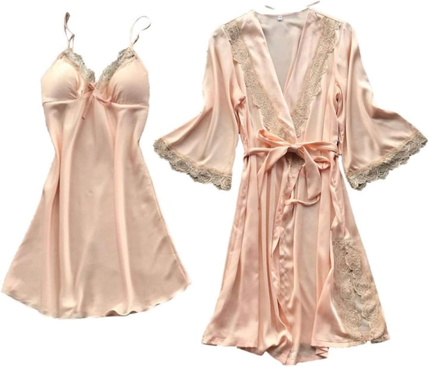 Soluo Womens Plus Size Satin Chemise Nightgown Soft Sexy Nighties Silky and Robe