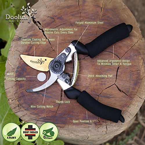 Titanium - Coated Bypass Pruning Shears by Doolini Nature, with Advanced Ergonomic Design - Free Bonus Soft Ergonomic Handles - Image 4