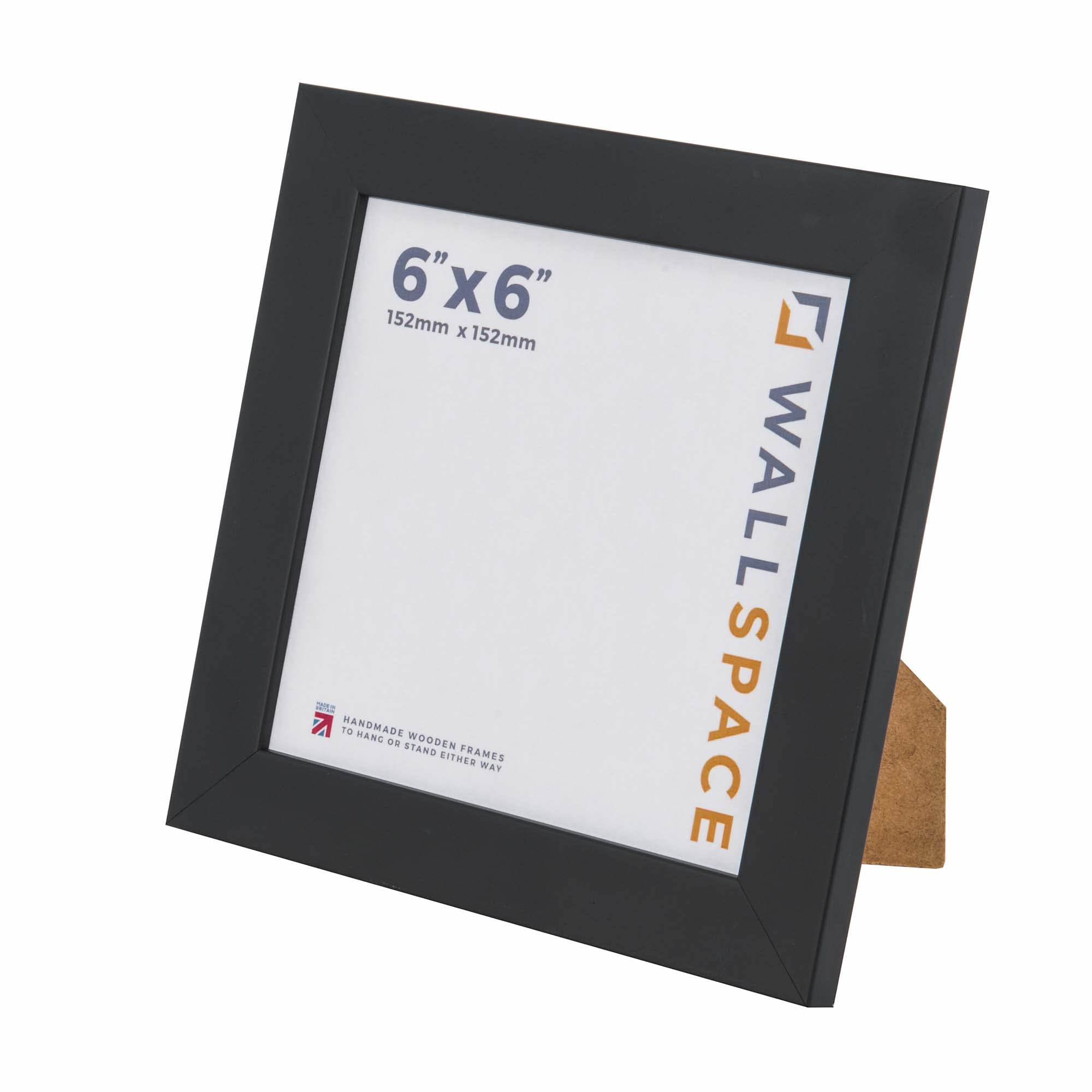 Wall Space 6x6 Black Picture Frame | Black Photo Frame 6x6 | 6 x 6 inch | 152x152mm | 15.2x15.2cm | Solid Wood Wooden with Real Glass | Square | Handmade in UK