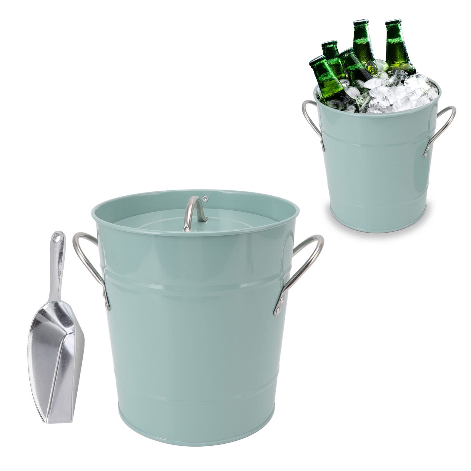 Double Walled Ice Bucket Champagne Bucket with Lid and Ice Shovel Ice Bucket for Wine and Champagne Bottles 19.5 X 20.5 X 16cm Blue