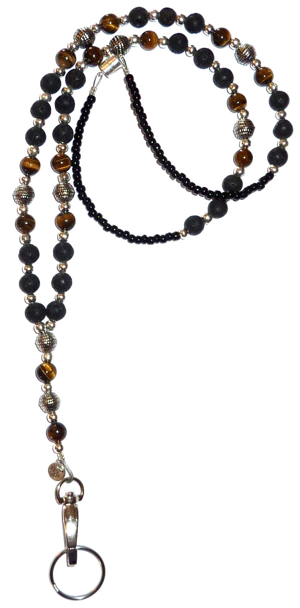 Hidden Hollow Beads Slim Style Women's Fashion Beaded Lanyard, 34" Jewelry Lanyard for ID Badge Holder and Keys (Tigers Eye - Breakaway)