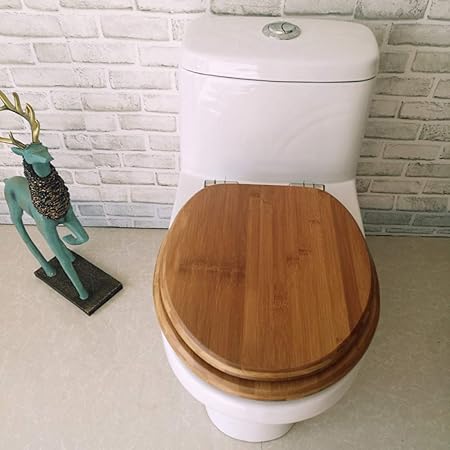 ZDTVU Bambus Massivholz-WC-Sitz Mit Langsamer Stumm-WC-Sitzabdeckung Verdickter, Oben Angebrachter Badsitz Für V/O/U-Form-WC,