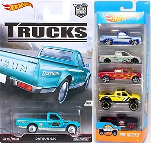Hot Wheels Hot Trucks & 4 x 4 5-Pack Set & Car Culture Trucks Real Riders Datsun 620 2016 Model Special Series pickup - '83 Silverado / Nissan Titan / 2009 Ford F-150 / '10 Toyota Tundra / '49 Ford F1