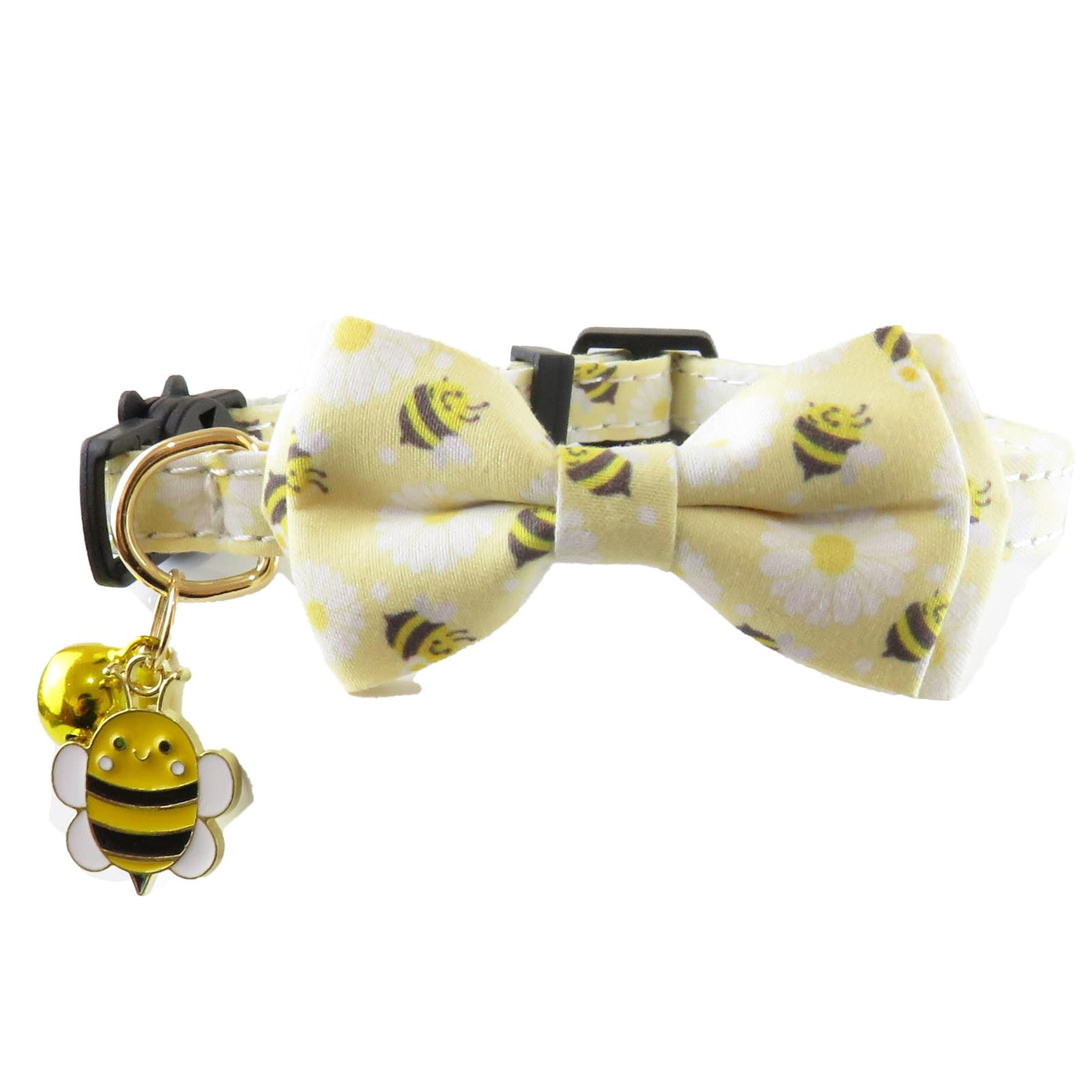 Petiry Charming Cat Collar with Removable Bow Tie,Cute Bee Pattern Kitten Collars with Gold Bell and Bee Charm,Pack of 1 — image 1