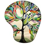 Memory Foam Mousepad with Wrist Support, Tree of Life Gorgeous Like Leather Ergonomic Mouse Pad Wrist Rest, Super Non-Slip PU Base