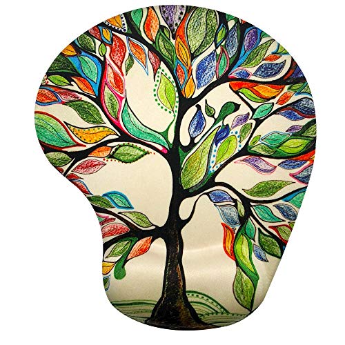 Memory Foam Mousepad with Wrist Support, Tree of Life Gorgeous Like Leather Ergonomic Mouse Pad Wrist Rest, Super Non-Slip PU Base