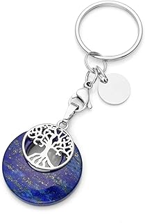 JSDDE Schmuck Natur Edelstein Schlüsselanhänger Lebensbaum Schlüsselring Taschenanhänger Chakra Yoga Energie Heilstein Glückbringer Keychain (Lapislazuli)
