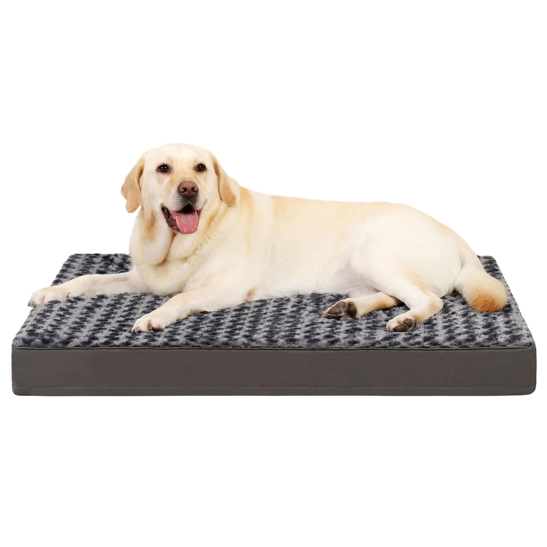 Photo 1 of MIHIKK Dog Bed for Large Dogs, Orthopedic Pet Bed with Removable Washable Cover, Egg Crate Foam Dog Mattress Nonskid Bottom, Comfy Anti-Anxiety Puppy Mat, 41x29 inch, Dark Grey-Rose Pattern
