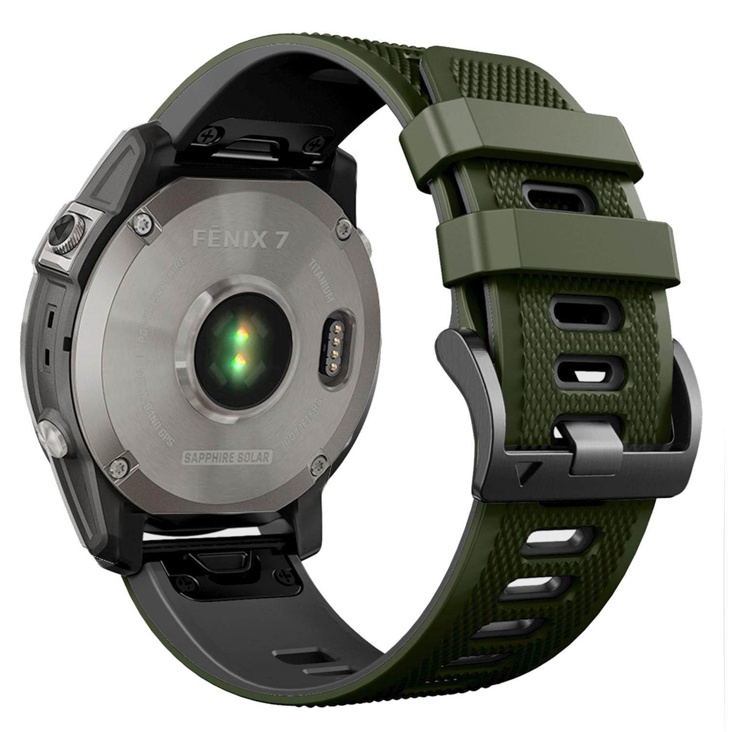 ahayo Silicone Watch Strap for Garmin Instinct 2 Solar/Fenix 7 / Fenix 6 / Fenix 5 / epix gen 2, Quick Fit 22mm Soft Sport Waterproof Breathable Wristband for Garmin Instinct (Green Black)