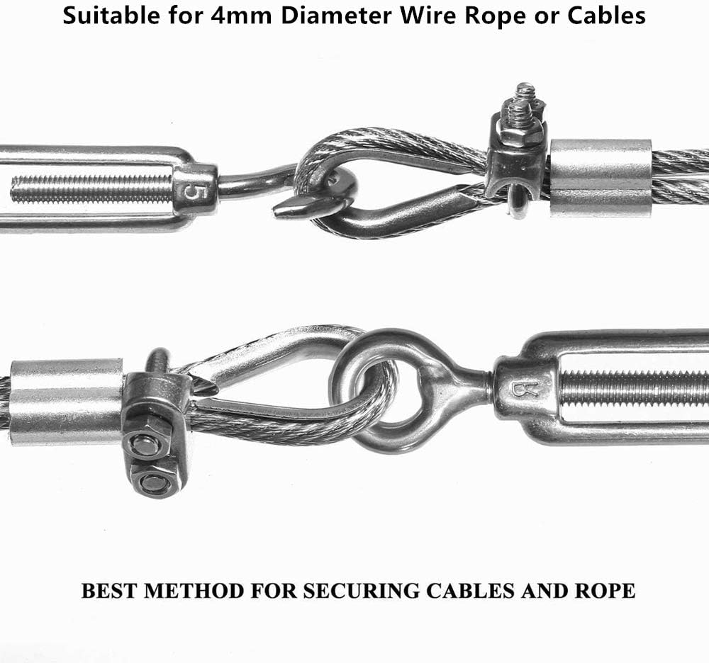 10 Pcs 4mm Wire Rope Clips Clamp, Wire Rope Grips Bolts 304 Stainless ...