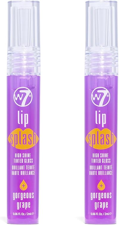W7 Lip Splash Tinted Gloss 2Pcs Gorgeous Grape Hydrating Non-Sticky