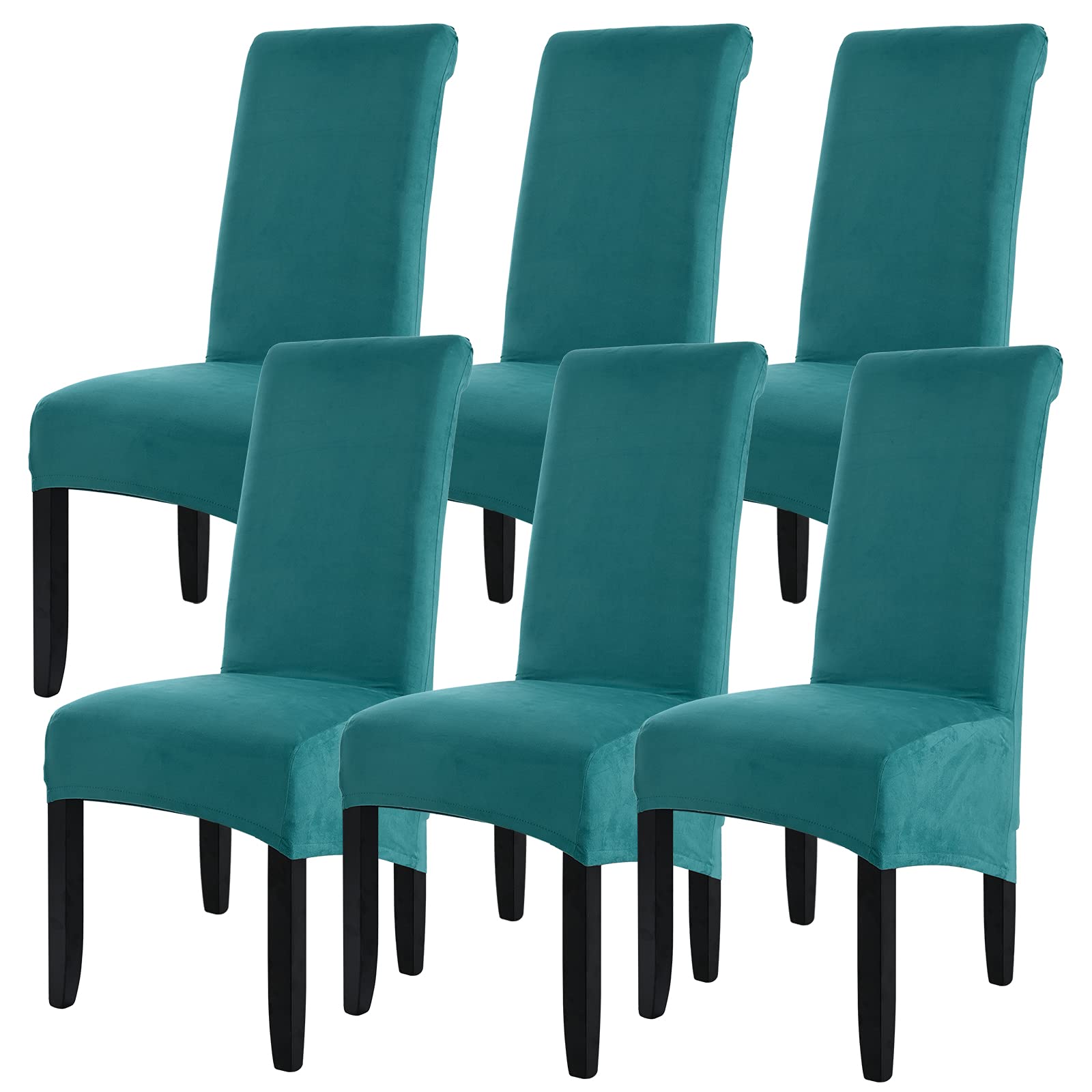 Velvet Large Size Dining Chair Covers Set of 6,Stretch Dining Room Chair Slipcovers,Removable Washable High Back Chair Protector Covers for Dining Room,Kitchen,Banquet,Home(peacock Blue,Pack of 6)