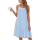 SWOMOG 100% Cotton Nightgowns for Women Lace Sleeveless Sleep Dress Victorian Sleepshirt Button Strap Night Gown
