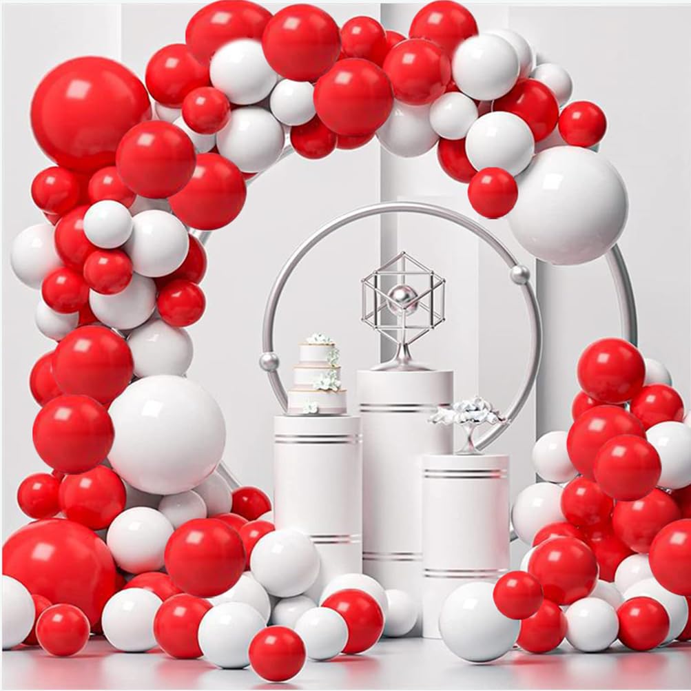 127Pcs Red White Balloons Arch Garland Kit,18/12/5inch Red and White Latex Balloon Party Decoration Set for Christmas, Valentine's Day, Baby Shower, Wedding, Anniversary(Red white)
