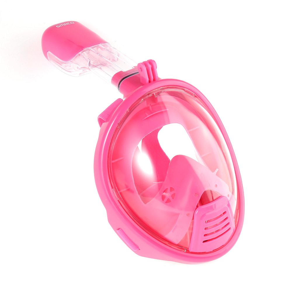 Jasontric Snorkel Mask Full Face with Detachable Mount Pivot for GoPro Arm Large View Free Breath Dry Top Set Leakproof Fogproof for Kids (Pink)
