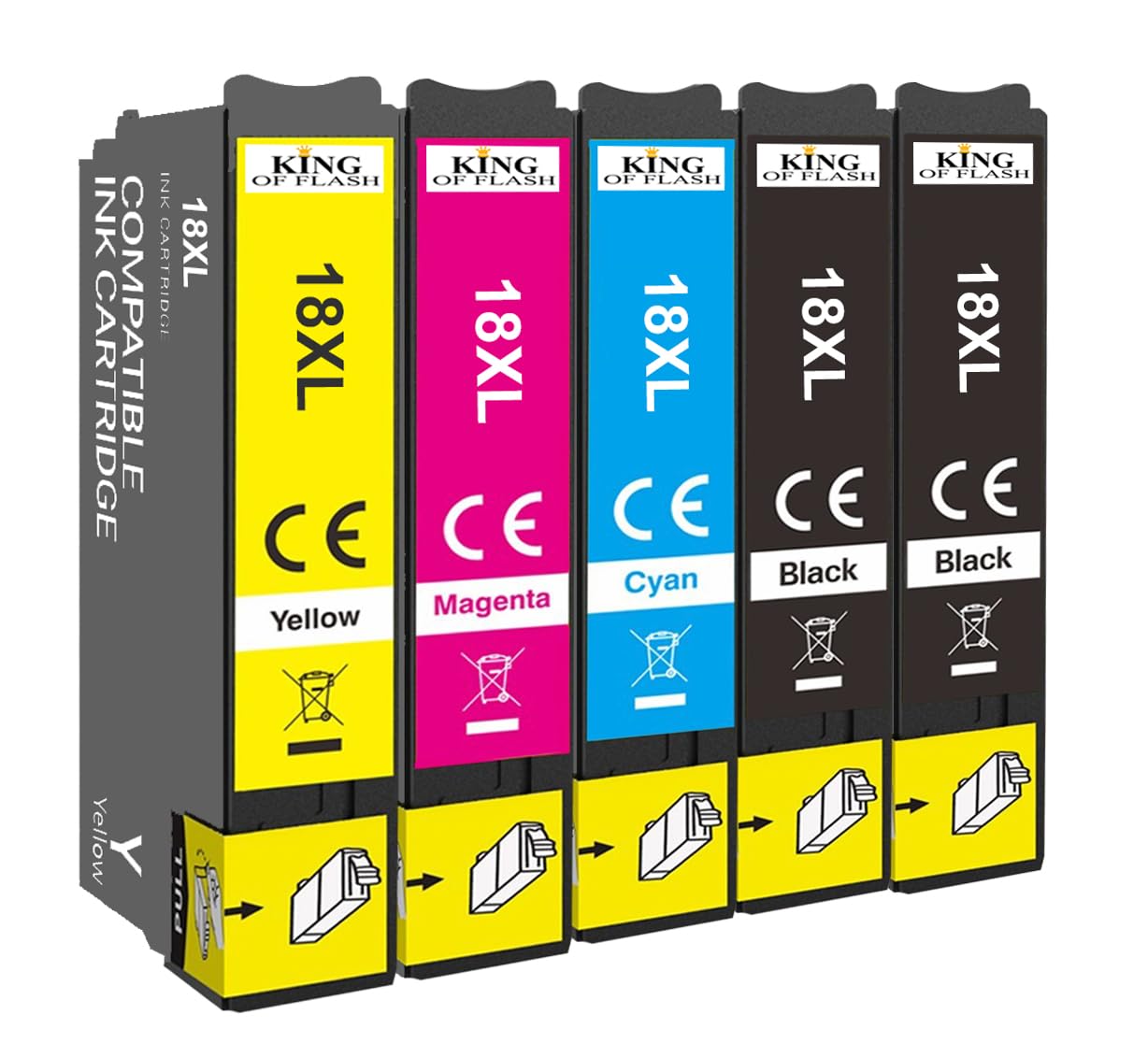 KING OF FLASH Compatible Printer Ink Cartridges Cyan, Magenta, Yellow, Black For Epson T1815 - Epson XP-30, 102, 202, 305, 405, 205, 302, 415, 415, 412, 315, 312, 215, 212, 405WH Printers