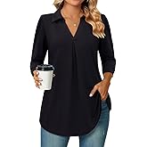 Bulotus 3/4 Length Sleeve Womens Tops Dressy Casual V Neck Collared Blouses Work Office Tunics 2026 Spring Summer