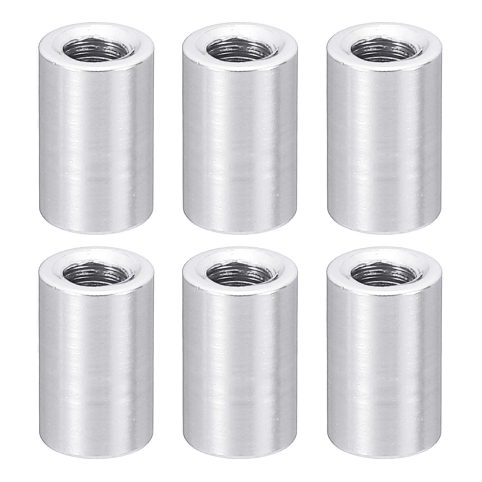 PATIKIL 6pcs M3 Metal Threaded Standoff Spacer Nuts, Round Aluminum Spacers Female Coupling Screws, 1/8" ID x 3/16" OD, Metallic Silvery 3x5x8mm